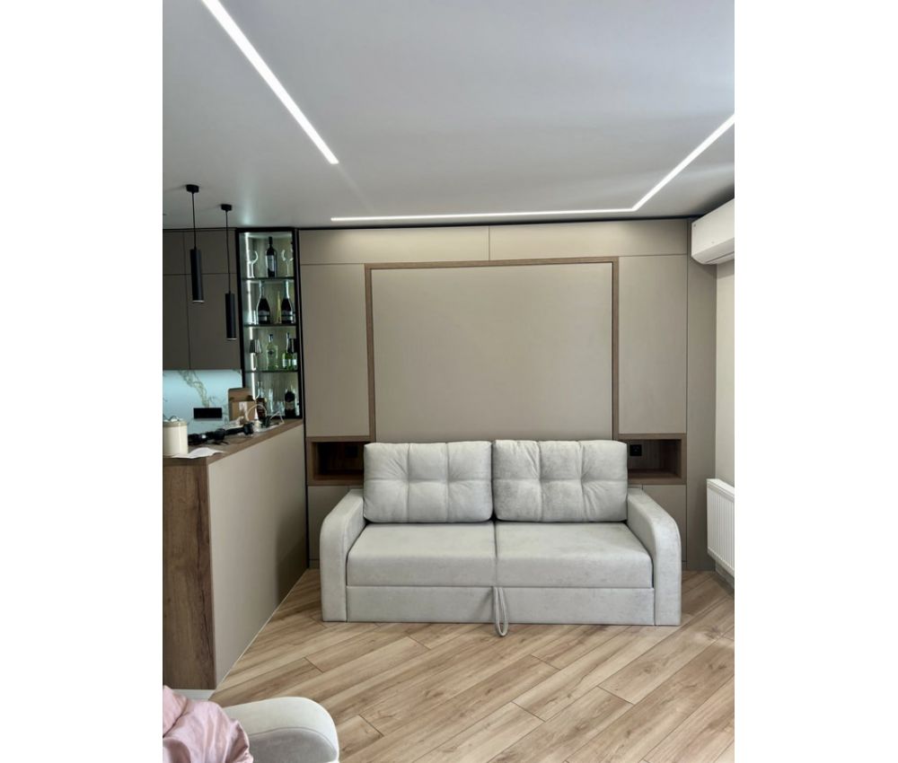 Умная кровать Smart/Push-to-open с диваном "дельфин" и интегрированной антресолью