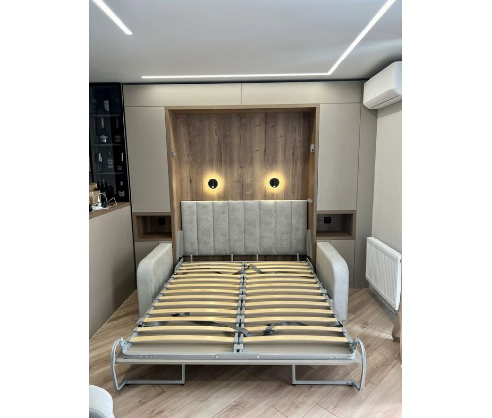 Умная кровать Smart/Push-to-open с диваном "дельфин" и интегрированной антресолью